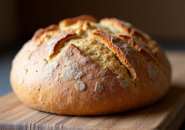 Een ambachtelijk gevormd speltbrood op een bakplaat